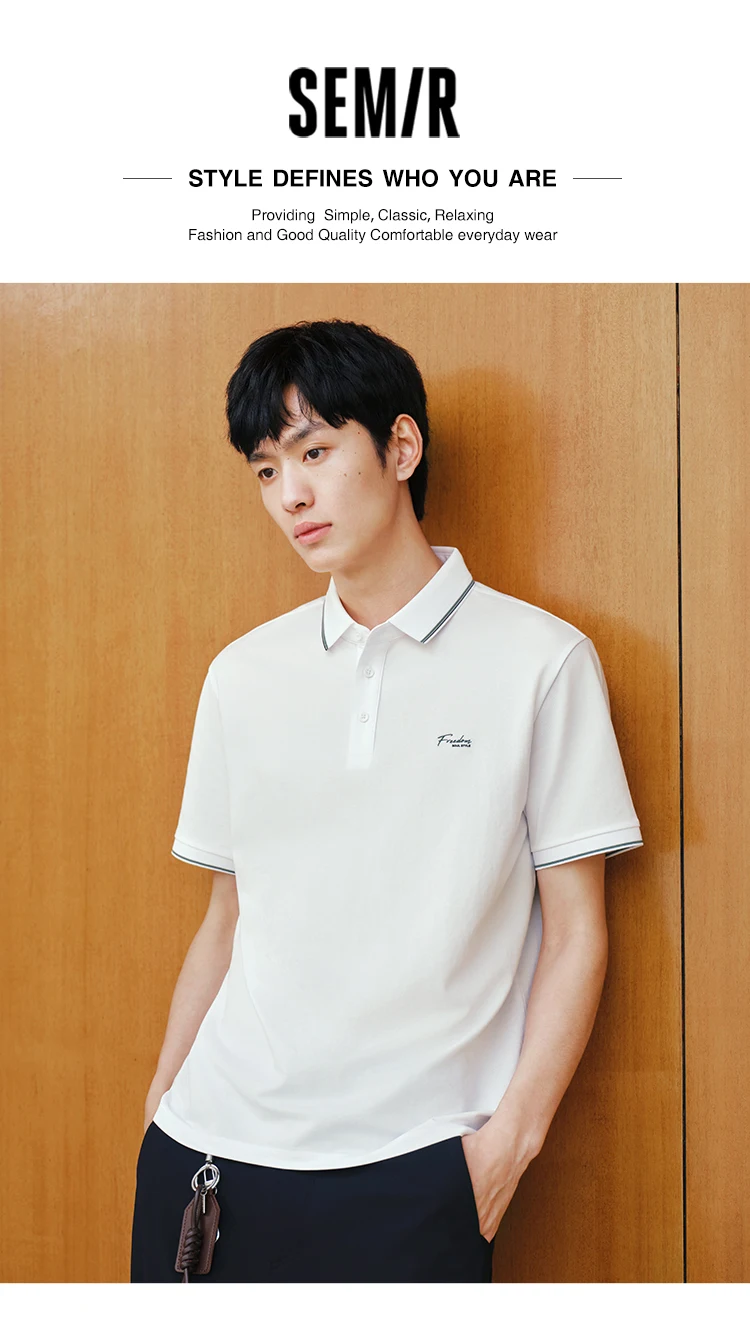 Semir Mens Polo 2026 Color Block Stripe Lapel Cool Feeling Letter Printed Simple Casual Soft