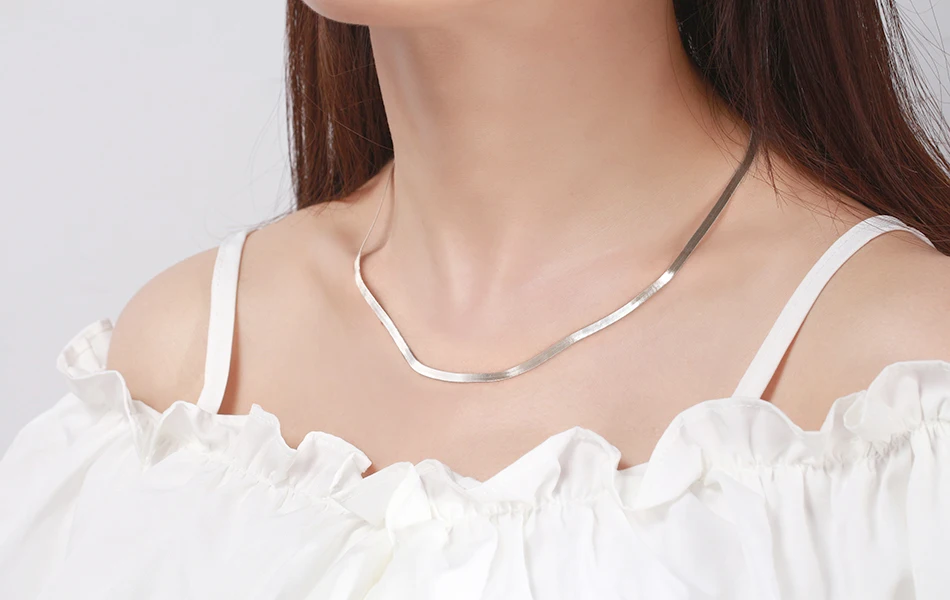 ORSA JEWELS 925 Sterling Silver 3mm Gold Flexible Flat Chain Herringbone Snake Chain Necklace for Women Neck Chain Jewelry SC35
