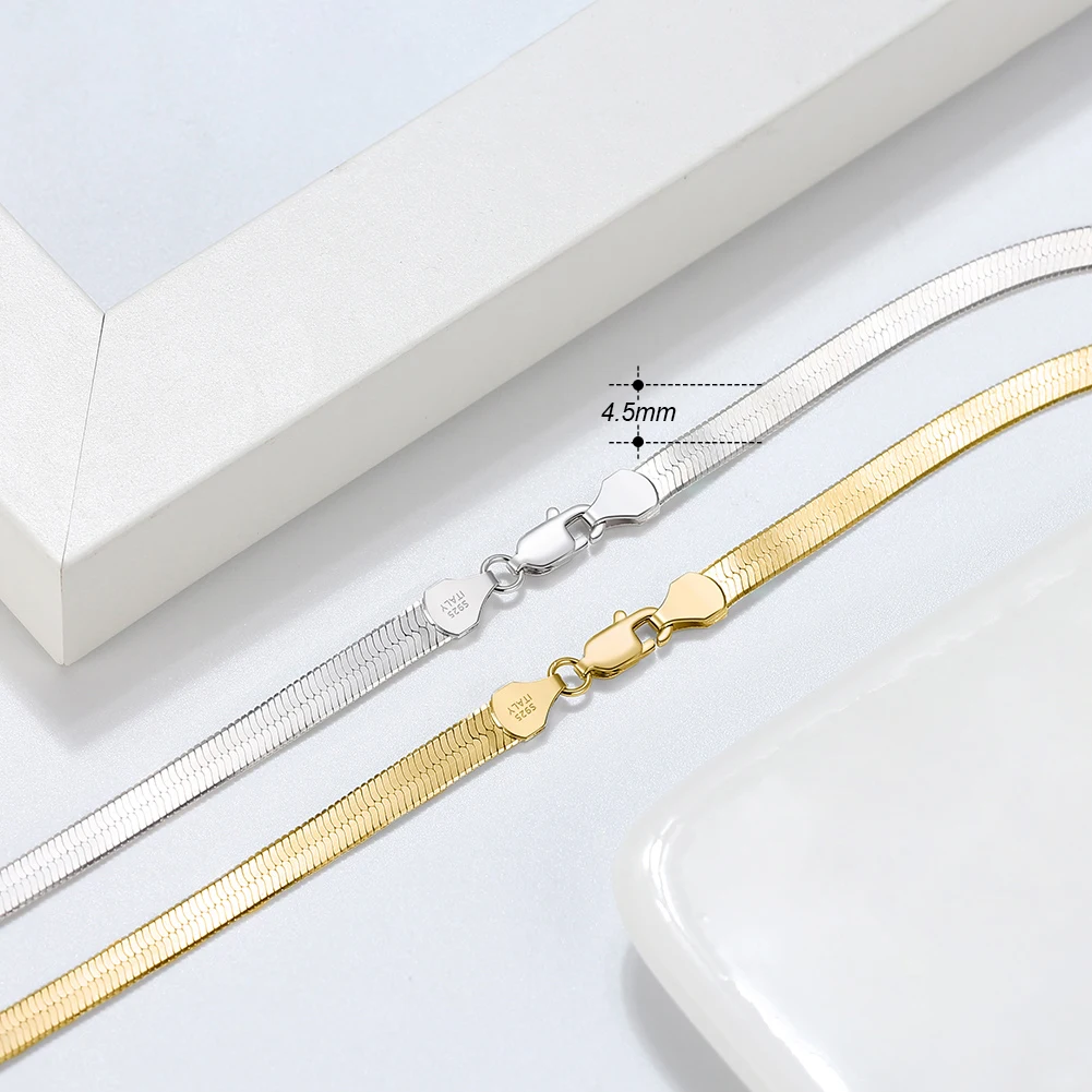 ORSA JEWELS 925 Sterling Silver 3mm Gold Flexible Flat Chain Herringbone Snake Chain Necklace for Women Neck Chain Jewelry SC35