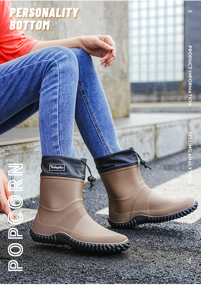 1 Pair of Men's Short-Tube Rain Boots, Outdoor Commuting Waterproof Shoes, Women's Low-Cut Lightweight Non-Slip Water Boots, Beach Rain Boots