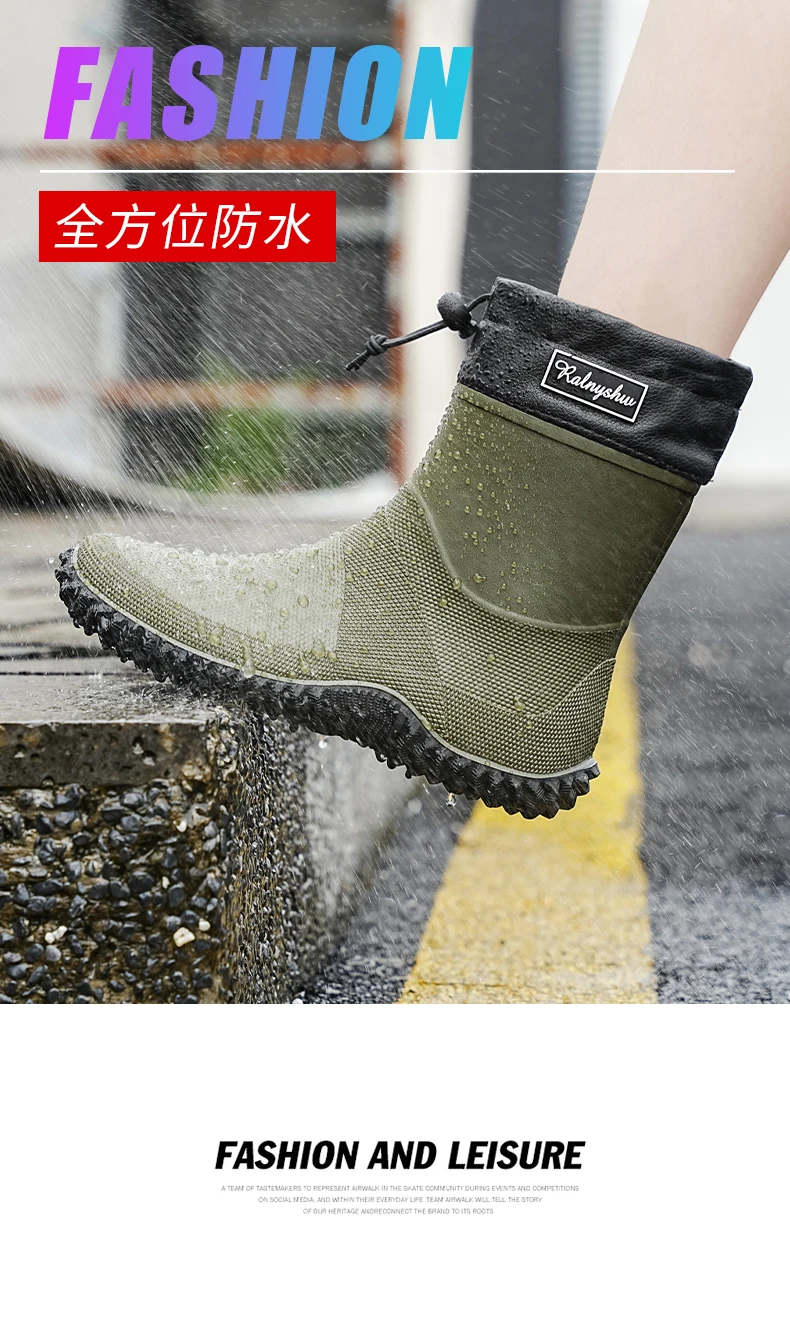 1 Pair of Men's Short-Tube Rain Boots, Outdoor Commuting Waterproof Shoes, Women's Low-Cut Lightweight Non-Slip Water Boots, Beach Rain Boots