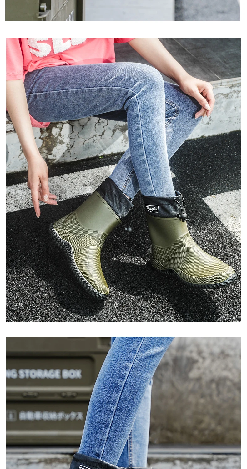 1 Pair of Men's Short-Tube Rain Boots, Outdoor Commuting Waterproof Shoes, Women's Low-Cut Lightweight Non-Slip Water Boots, Beach Rain Boots