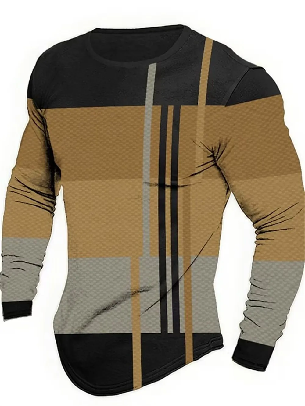 Long Sleeved Round Neck T Shirt Spring/Autumn Color Block Striped Retro Men's 3D Printed T-shirt Pattern Outdoor Daily Vacation