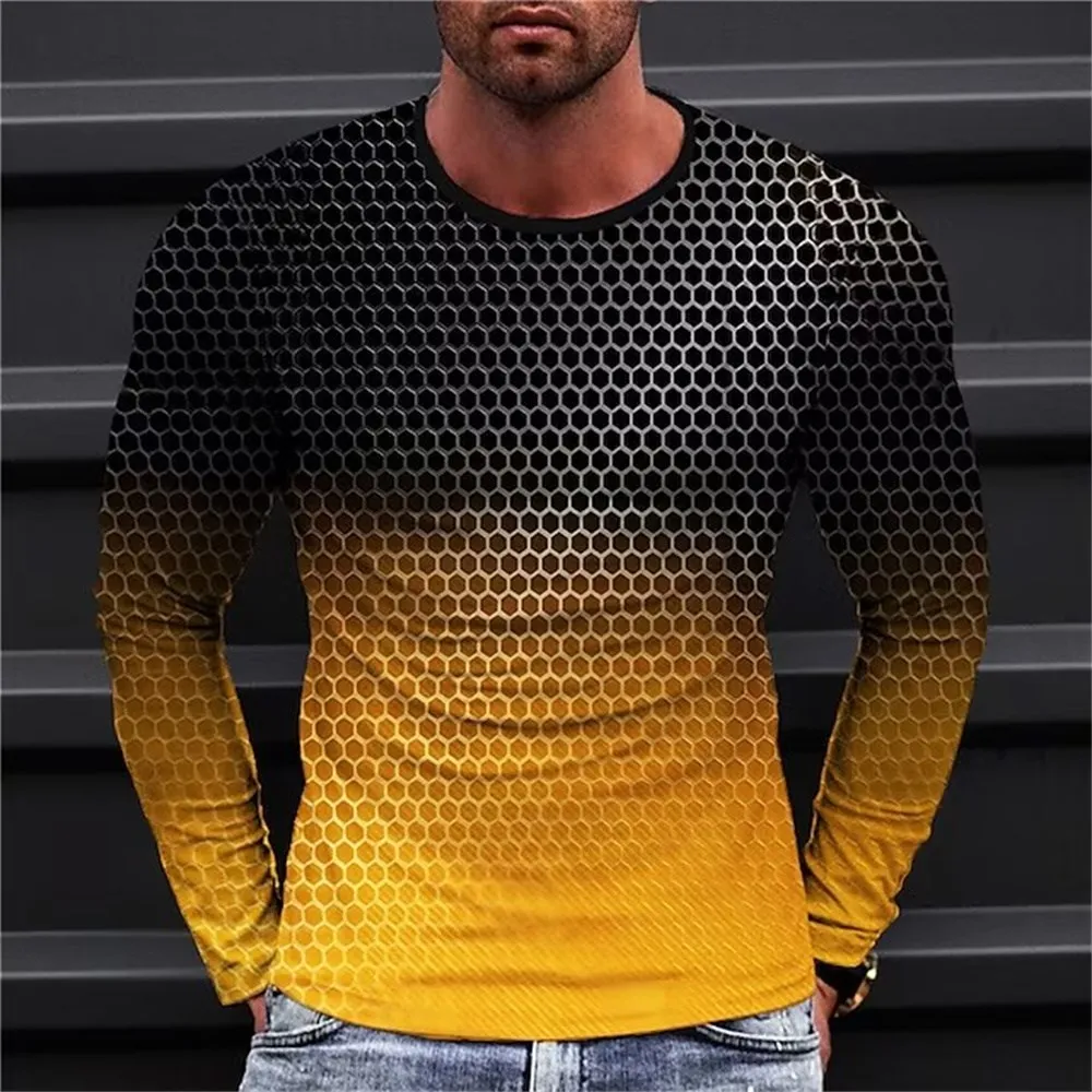 Long Sleeved Round Neck T Shirt Spring/Autumn Color Block Striped Retro Men's 3D Printed T-shirt Pattern Outdoor Daily Vacation