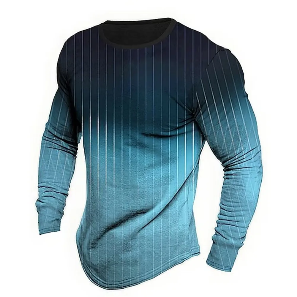 Long Sleeved Round Neck T Shirt Spring/Autumn Color Block Striped Retro Men's 3D Printed T-shirt Pattern Outdoor Daily Vacation