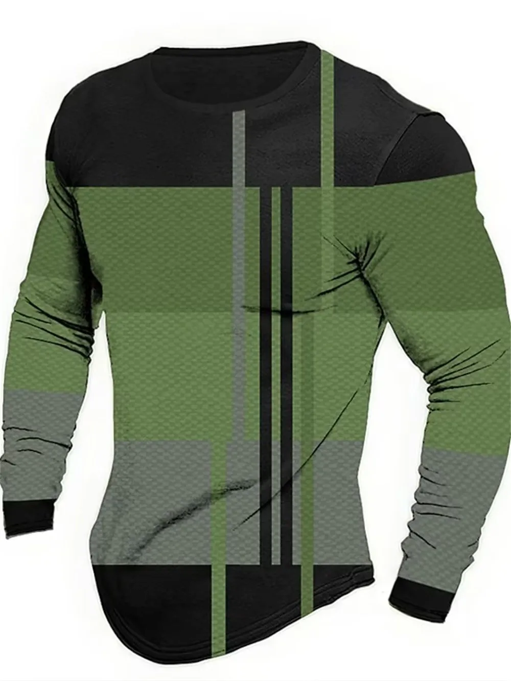 Long Sleeved Round Neck T Shirt Spring/Autumn Color Block Striped Retro Men's 3D Printed T-shirt Pattern Outdoor Daily Vacation