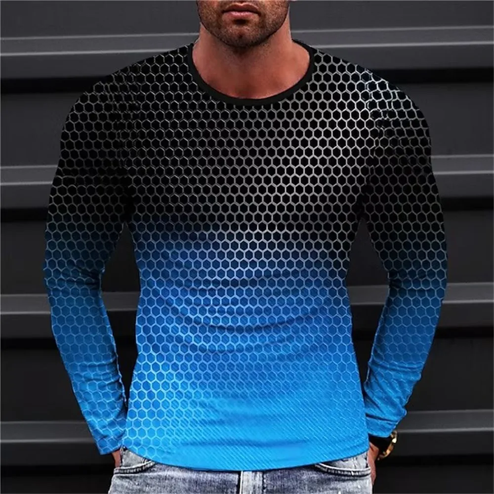 Long Sleeved Round Neck T Shirt Spring/Autumn Color Block Striped Retro Men's 3D Printed T-shirt Pattern Outdoor Daily Vacation