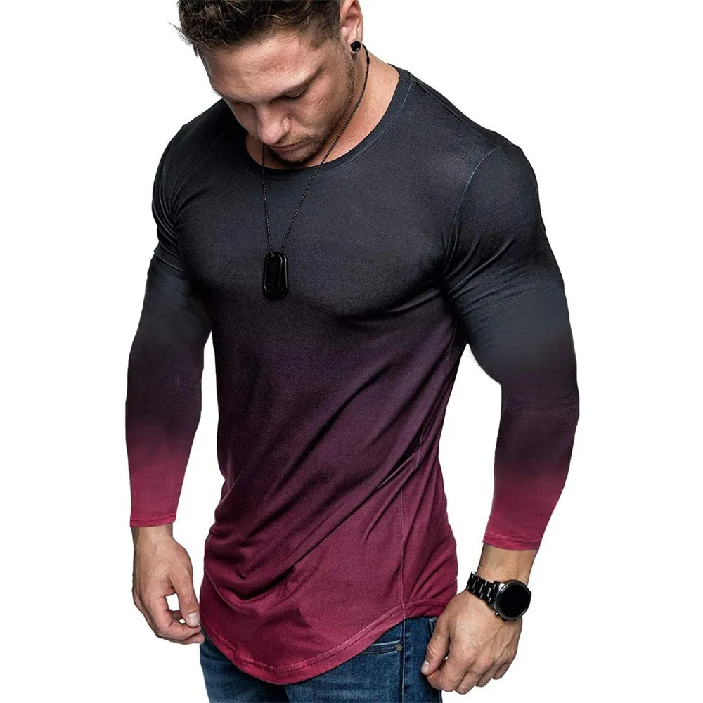 Long Sleeved Round Neck T Shirt Spring/Autumn Color Block Striped Retro Men's 3D Printed T-shirt Pattern Outdoor Daily Vacation
