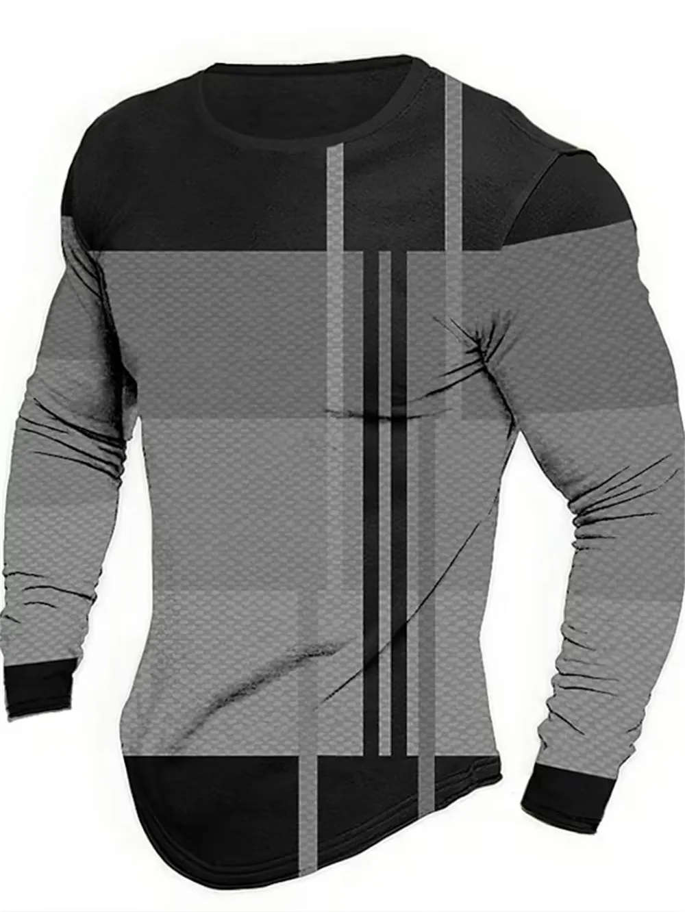 Long Sleeved Round Neck T Shirt Spring/Autumn Color Block Striped Retro Men's 3D Printed T-shirt Pattern Outdoor Daily Vacation