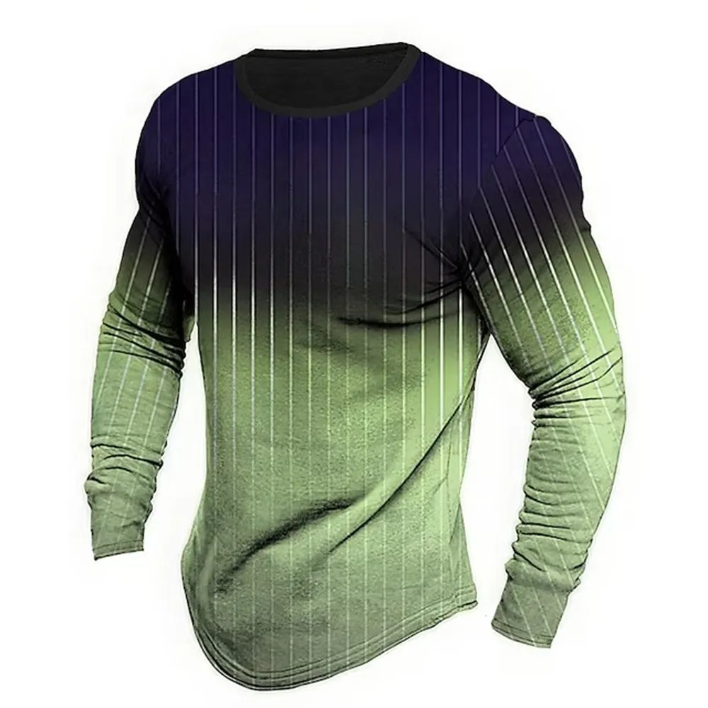 Long Sleeved Round Neck T Shirt Spring/Autumn Color Block Striped Retro Men's 3D Printed T-shirt Pattern Outdoor Daily Vacation