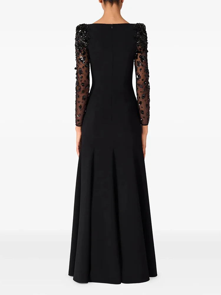 HIGH STREET Newest Fashion 2026 Designer Party Vestido Women's Spliced Mesh Diamonds Beaded Long Sleeved Maxi Long Dress