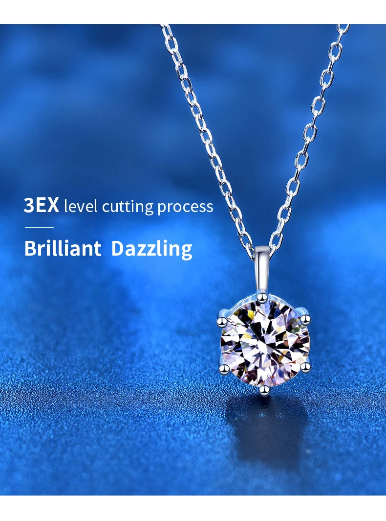 K.NOBSPIN 2.0ct VVS1 D Color Moissanite Necklace 925 Soild Sterling Sliver Chain with Certificate Fine Jewelry for Woman