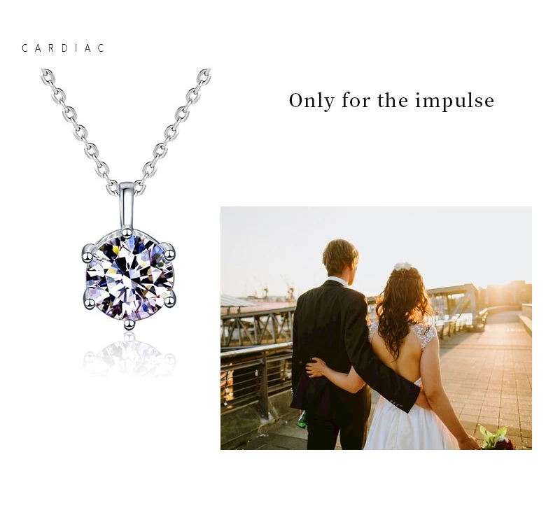 K.NOBSPIN 2.0ct VVS1 D Color Moissanite Necklace 925 Soild Sterling Sliver Chain with Certificate Fine Jewelry for Woman