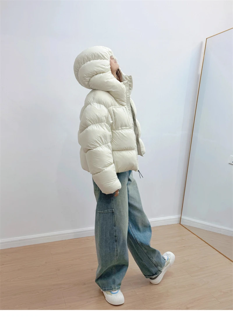 ZAROY Puffy Cotton Jacket Women Winter Warm Thicken Parka Drawstring Hooded Short Coat Windproof Y2K Streetwear куртка женская