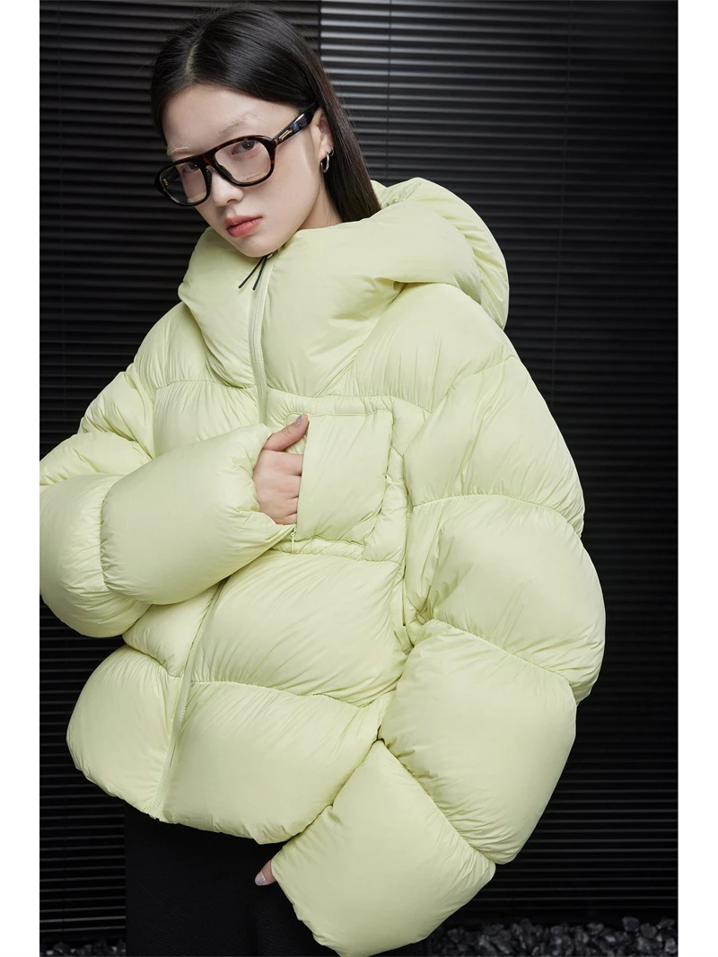 ZAROY Puffy Cotton Jacket Women Winter Warm Thicken Parka Drawstring Hooded Short Coat Windproof Y2K Streetwear куртка женская