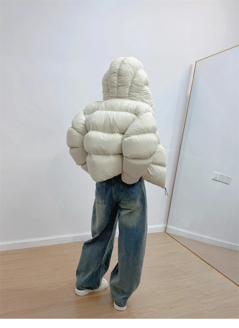 ZAROY Puffy Cotton Jacket Women Winter Warm Thicken Parka Drawstring Hooded Short Coat Windproof Y2K Streetwear куртка женская