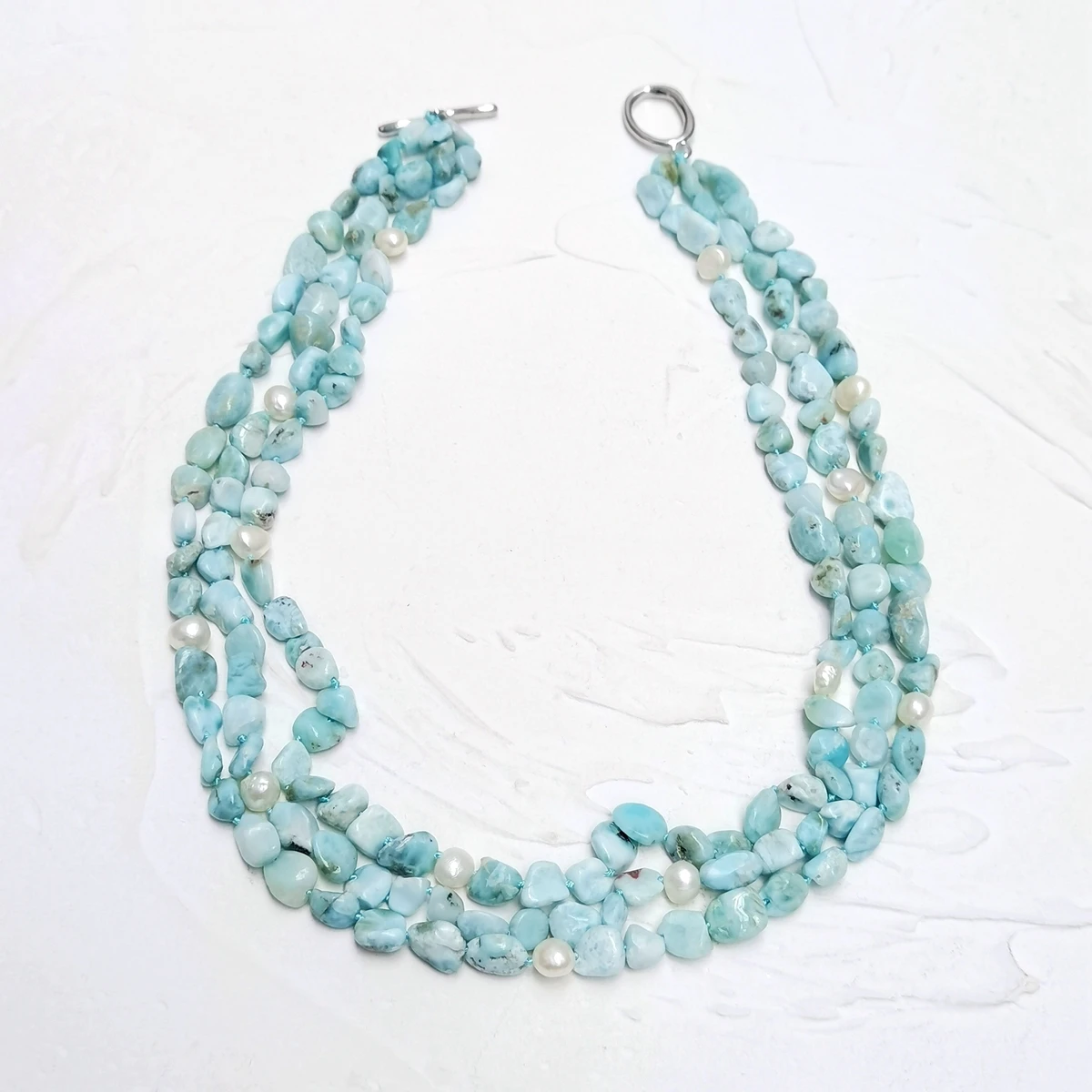 Lii Ji Blue Statement Necklace Larimar Dominica Stone 51cm Pearl Necklace 3rows Stock Sale Women Necklace