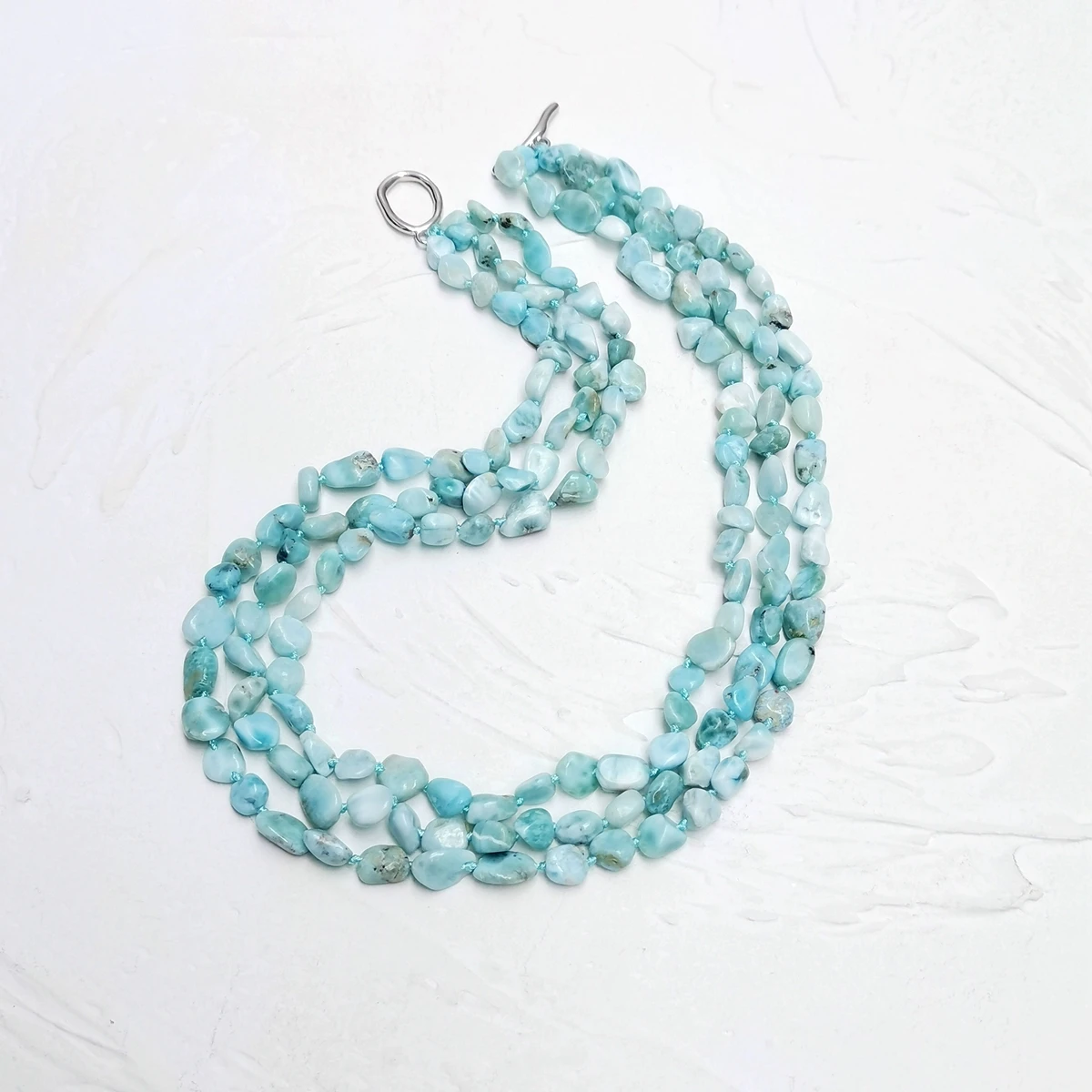 Lii Ji Blue Statement Necklace Larimar Dominica Stone 51cm Pearl Necklace 3rows Stock Sale Women Necklace