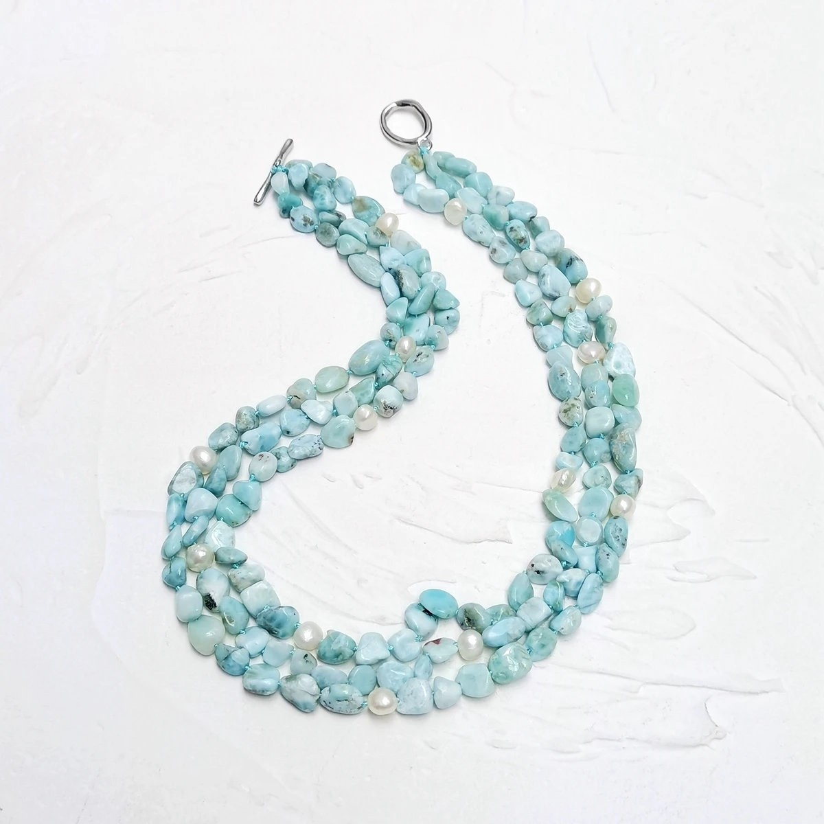Lii Ji Blue Statement Necklace Larimar Dominica Stone 51cm Pearl Necklace 3rows Stock Sale Women Necklace