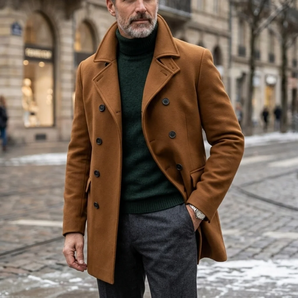 New Men's Trench Coat Double Breasted Winter Jacket Business Casual Men's Long Knee-length Jacket Street Wear Male Coats
