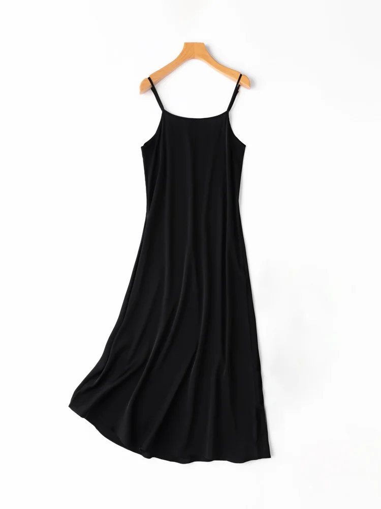 SuyaDream Women Silk Dress 93%Silk 7%Spandex Spaghetti Strap Mid Dresses 2024 Summer New Clothes Blue