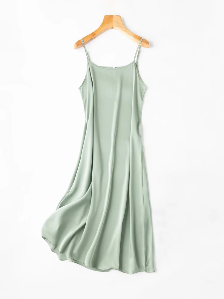 SuyaDream Women Silk Dress 93%Silk 7%Spandex Spaghetti Strap Mid Dresses 2024 Summer New Clothes Blue