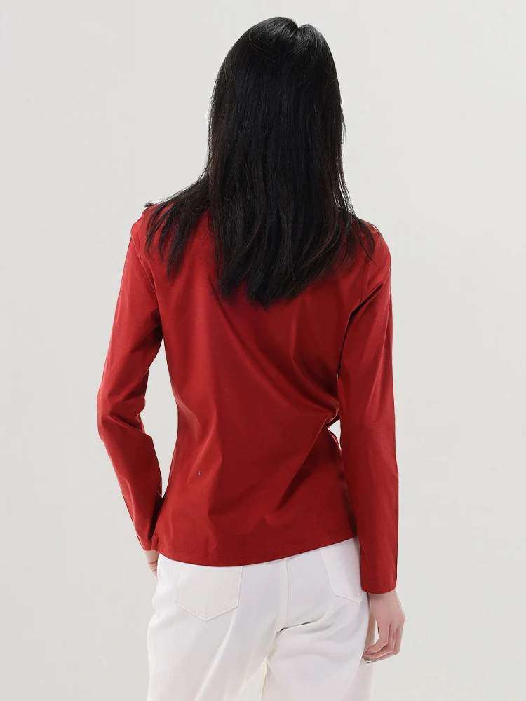 SuyaDream Women Solid T Shirts Silk Cotton Blend Plain O Neck Long Sleeved Tee 2025 Spring Autumn Basic Top White Black