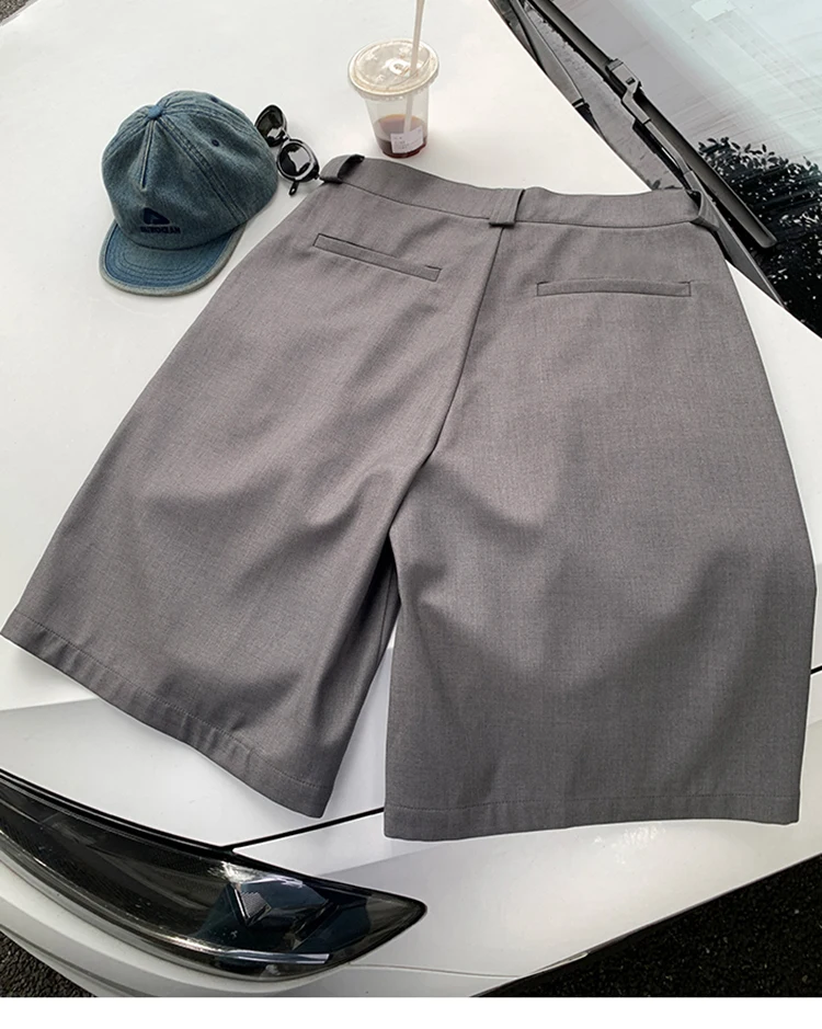 Mauroicardi Spring Summer Loose Casual Soft Grey Pleated Shorts for Men with High Waist Short Straight Pants Korean Clothes 2024