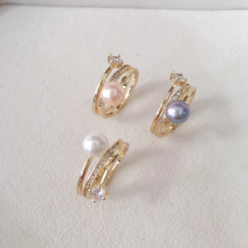 ZHBORUINI Index Finger Pearl Ring 100% Real Natural Freshwater Pearl 18K Gold Plating Women Jewelry Multilayer Ring Wholesale