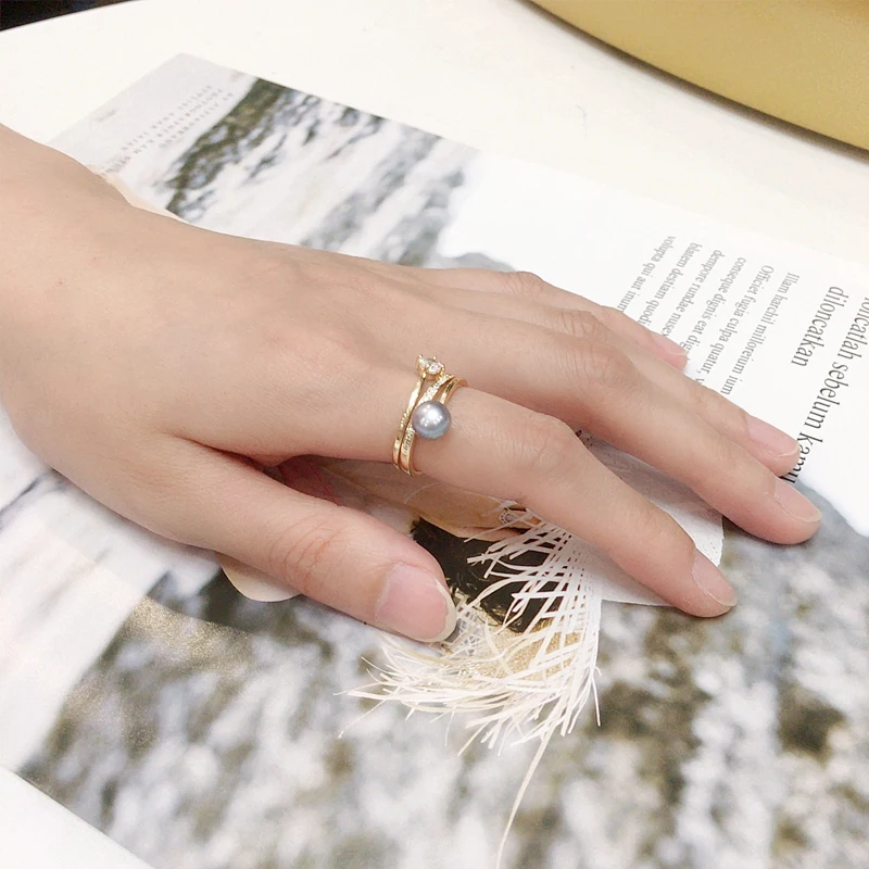 ZHBORUINI Index Finger Pearl Ring 100% Real Natural Freshwater Pearl 18K Gold Plating Women Jewelry Multilayer Ring Wholesale