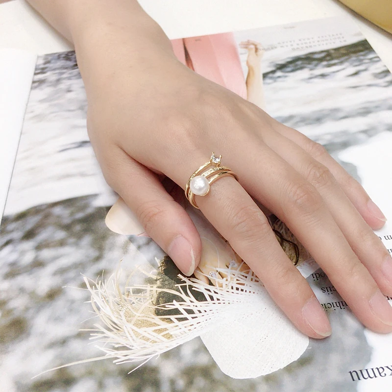 ZHBORUINI Index Finger Pearl Ring 100% Real Natural Freshwater Pearl 18K Gold Plating Women Jewelry Multilayer Ring Wholesale