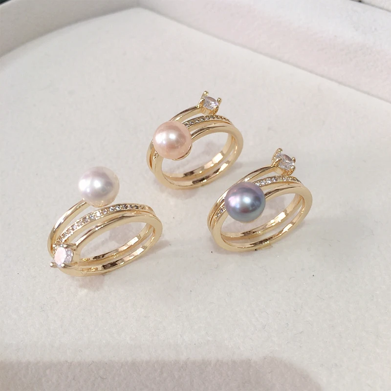 ZHBORUINI Index Finger Pearl Ring 100% Real Natural Freshwater Pearl 18K Gold Plating Women Jewelry Multilayer Ring Wholesale