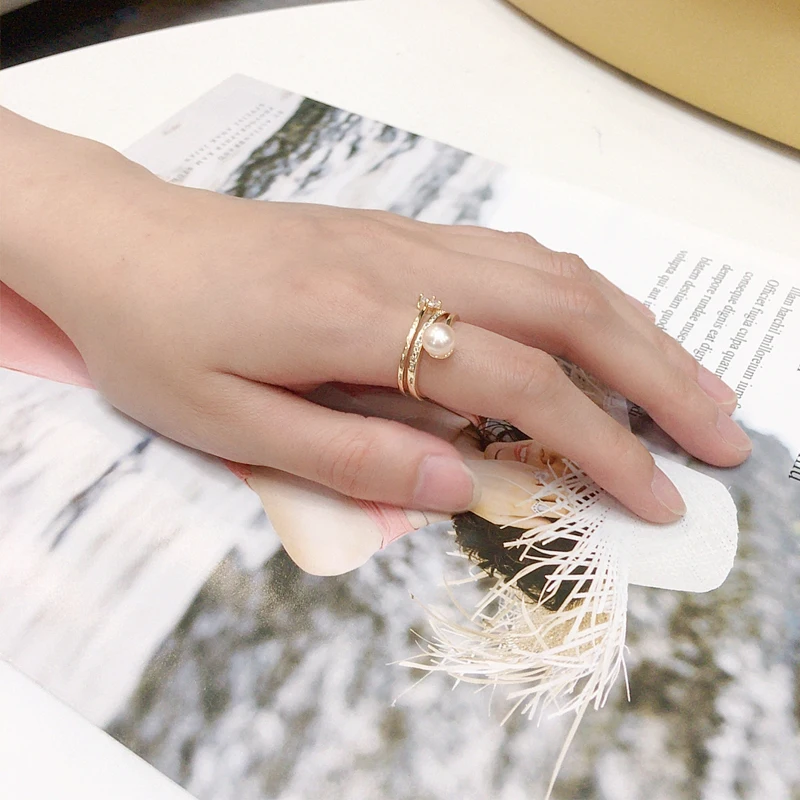 ZHBORUINI Index Finger Pearl Ring 100% Real Natural Freshwater Pearl 18K Gold Plating Women Jewelry Multilayer Ring Wholesale