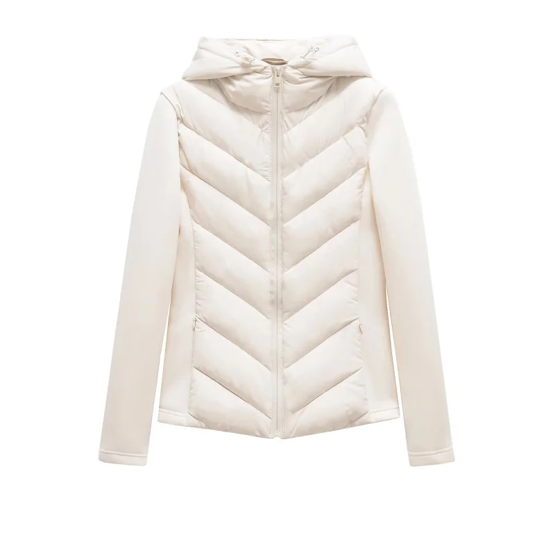 ETJ 2026 New Women's Elegant Fashion Patchwork Long Sleeve Standing Collar Hooded Cotton Jacket Sport Coat 8073227
