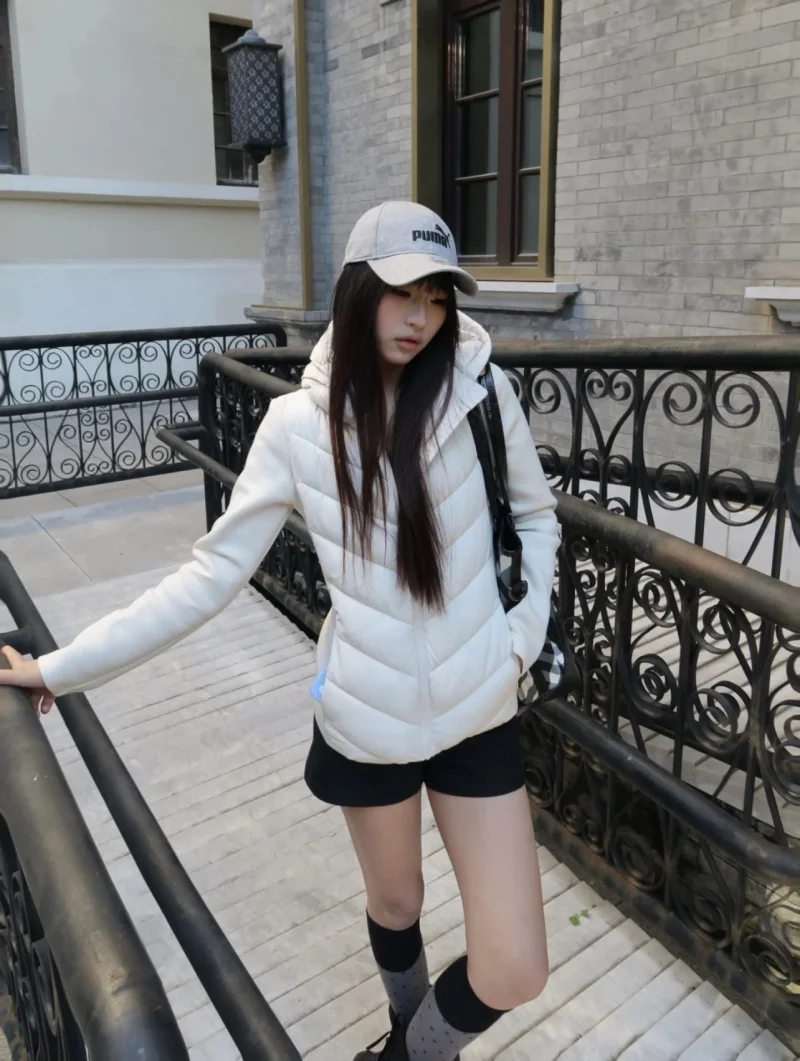 ETJ 2026 New Women's Elegant Fashion Patchwork Long Sleeve Standing Collar Hooded Cotton Jacket Sport Coat 8073227