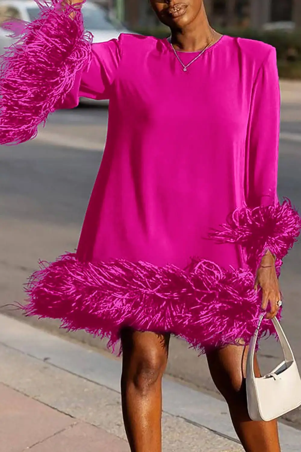 Women's Feather Dress Elegant Spring Fashion Party Cocktail Mini Dress Casual Vintage Patchwork Long Sleeve 2024 Chic Dresses