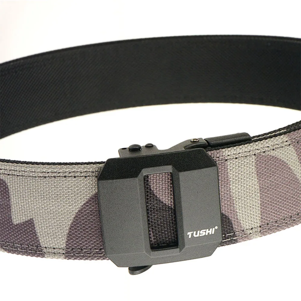 TUSHI Hard Tactical Gun Belt for Men Metal Automatic Buckle Thick Nylon Police Military Belt Casual Belt IPSC Girdle Male