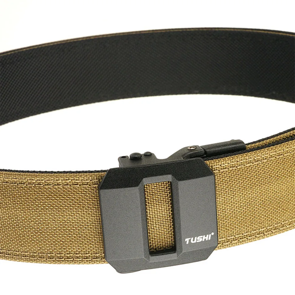 TUSHI Hard Tactical Gun Belt for Men Metal Automatic Buckle Thick Nylon Police Military Belt Casual Belt IPSC Girdle Male