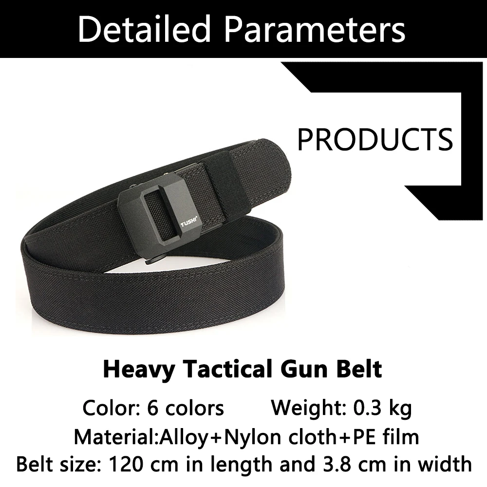 TUSHI Hard Tactical Gun Belt for Men Metal Automatic Buckle Thick Nylon Police Military Belt Casual Belt IPSC Girdle Male