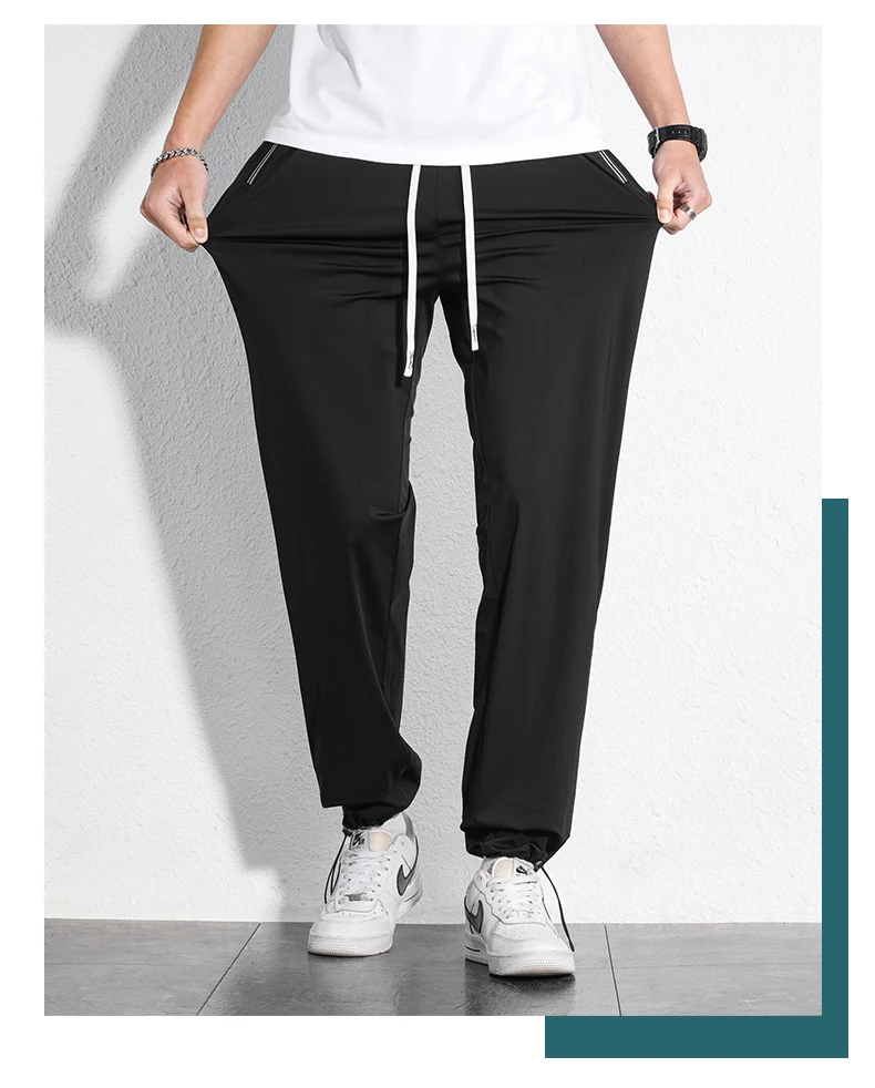 190cm 200cm Men's Tall Pants Zipper Pocket Summer Trouser Teeneeger Male Ice Silk Extra Long Length 110 115 Cm 120cm Lengthened