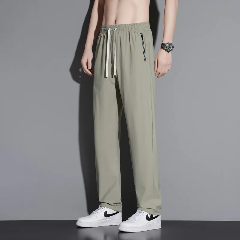 190cm 200cm Men's Tall Pants Zipper Pocket Summer Trouser Teeneeger Male Ice Silk Extra Long Length 110 115 Cm 120cm Lengthened
