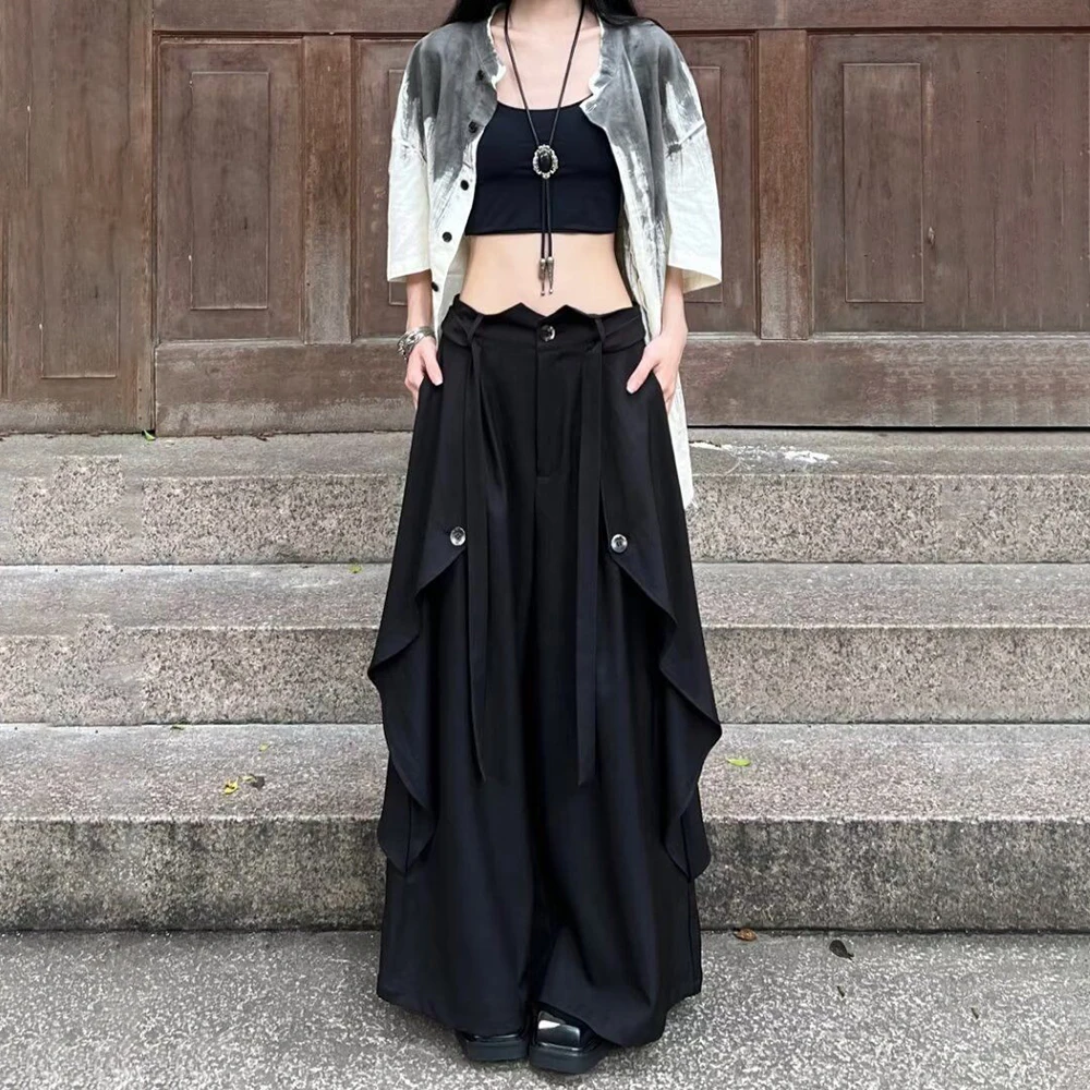 Gothic Harajuku Y2k Skirt Pants Japanese Irregular Stitching Samurai Hakama Genderless Streetwear Campus Valentines Pants Unisex