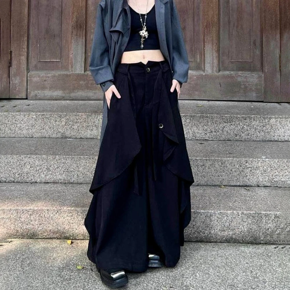 Gothic Harajuku Y2k Skirt Pants Japanese Irregular Stitching Samurai Hakama Genderless Streetwear Campus Valentines Pants Unisex