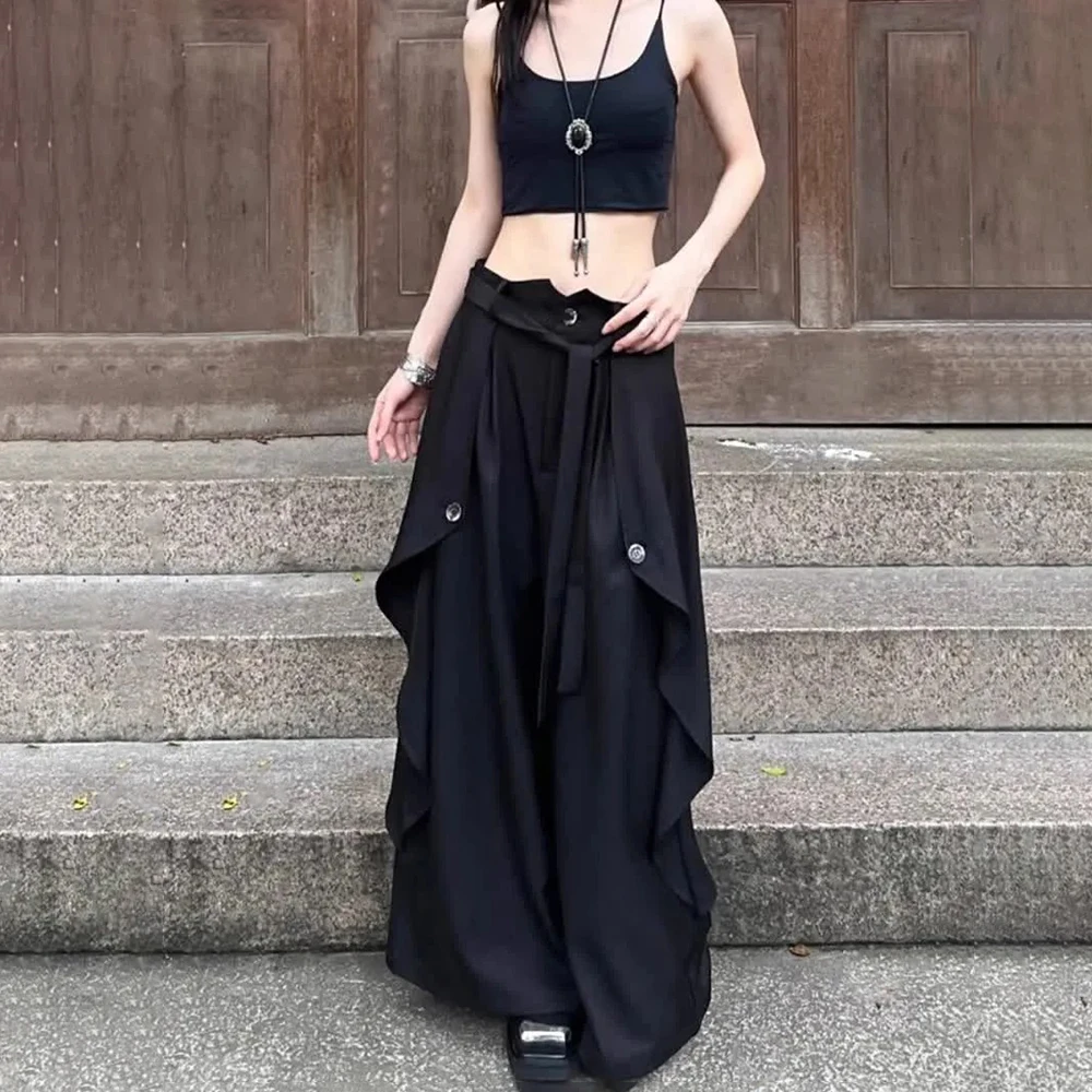 Gothic Harajuku Y2k Skirt Pants Japanese Irregular Stitching Samurai Hakama Genderless Streetwear Campus Valentines Pants Unisex