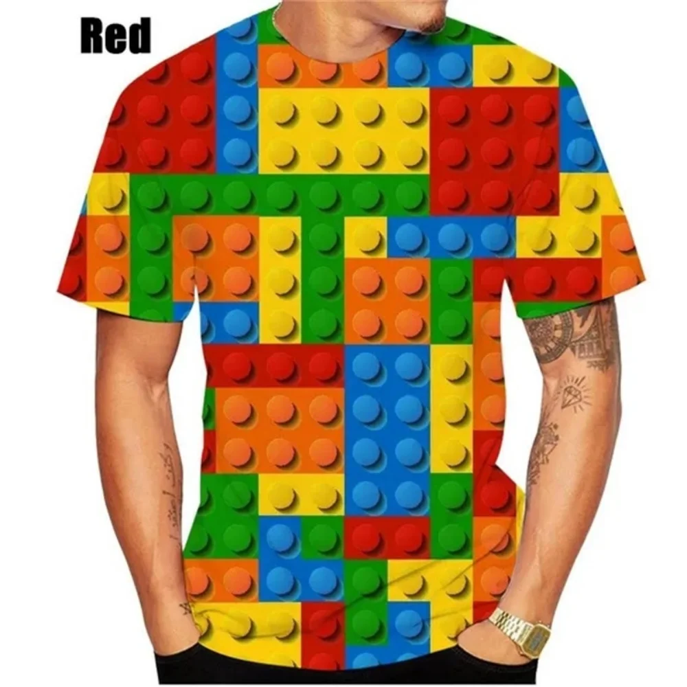 New T-Shirt Building Blocks Printed Men Clothing Short Sleeved T-Shirt for Men Fashion Outdoor Clothes Crew Neck Men's T-Shirts