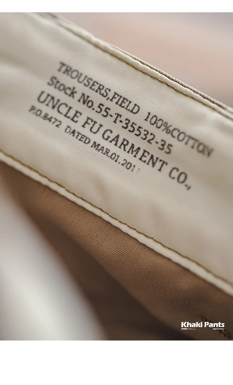 Maden Vintage Heavyweight Khaki Casual Pants Twill Cotton Straight Pants for Men's Autumn Workwear Classic Zip Fly Trousers