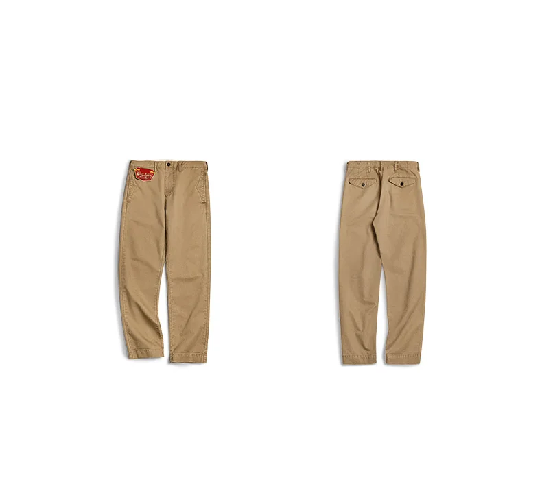 Maden Vintage Heavyweight Khaki Casual Pants Twill Cotton Straight Pants for Men's Autumn Workwear Classic Zip Fly Trousers