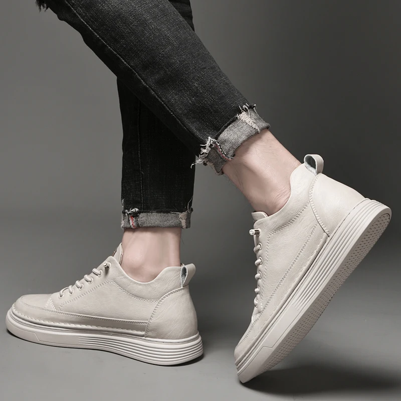 Men Booster Sneakers Chunky Elevator Shoes Height Increase Insole 6cm Man Lift Tall Leather Spring Autumn Plus Size 36-47