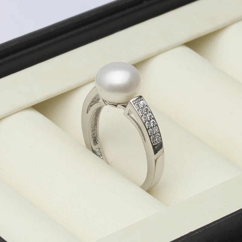 Genuine Natural Freshwater Pearl Rings Woman,925 Sterling Silver Ring With Pearl Adjustable Mom Wife Birthday Gift White Black