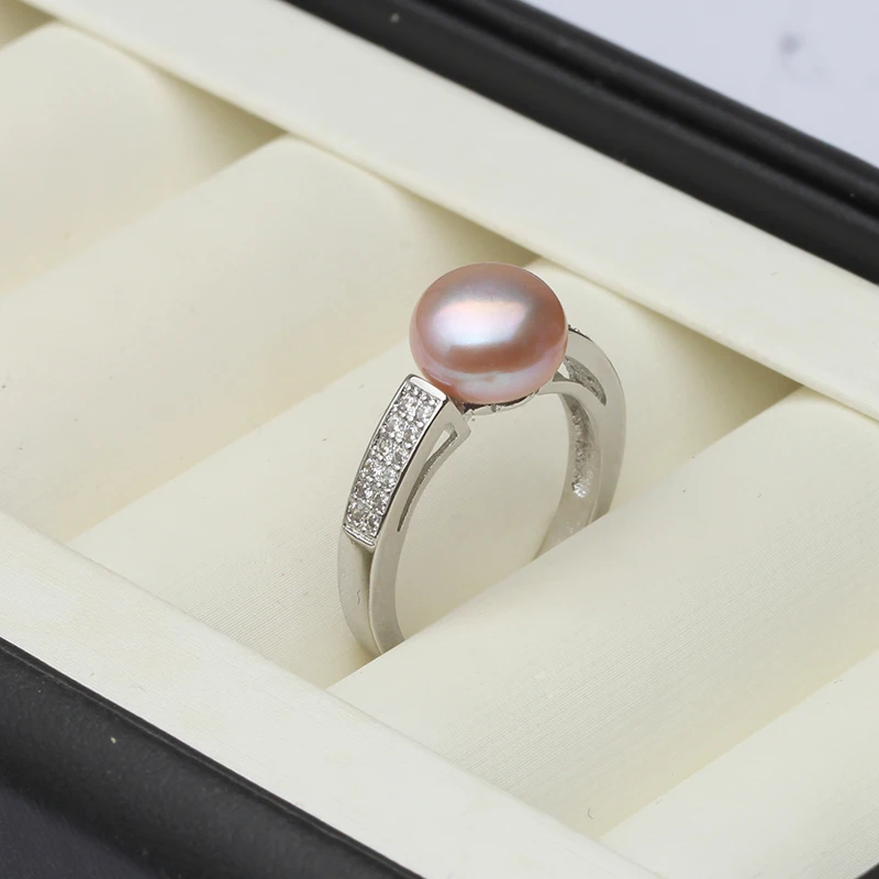 Genuine Natural Freshwater Pearl Rings Woman,925 Sterling Silver Ring With Pearl Adjustable Mom Wife Birthday Gift White Black